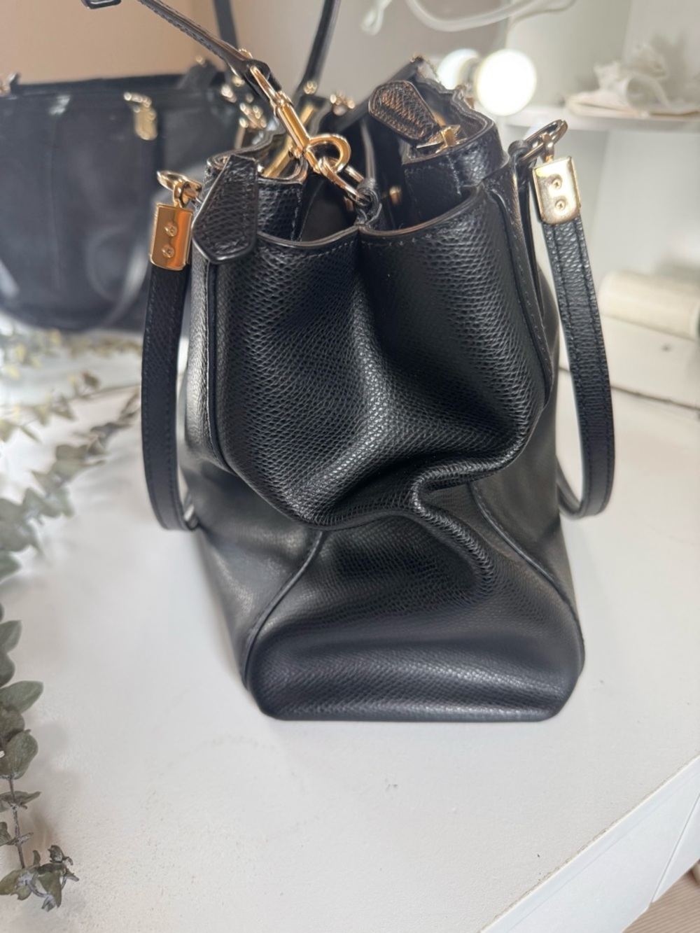 Coach Christie Carryall Black Pebbled Leather Structured Tote with Gold Hardware - Picture 8 of 14